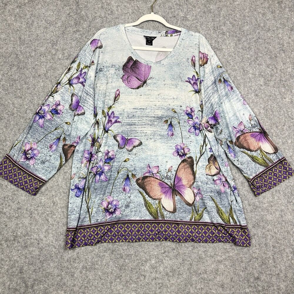 Citron Santa Monica Floral Top Womens 3X Purple Rayon Jersey Butterfly Stretch